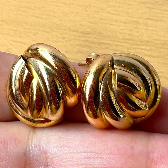 VINTAGE 18K YELLOW GOLD LARGE LOVE KNOT EARRINGS MADE IN ITALY STATEMENT SHOWY - Picture 4 of 16